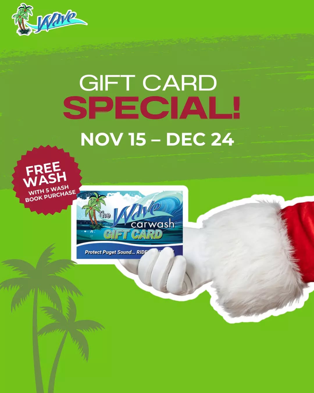 🎉 HAVE YOU HEARD?! OUR ANNUAL GIFT CARD SPECIAL IS BACK! 🎉

Your favorite deal of the year is going on NOW until December 24th. Purchase ANY 5 Wash Book and get a 6th wash FREE! 💸 🙌 

Head to your local Wave or visit our website to grab yours TODAY! 💳💥

thewavewash.com